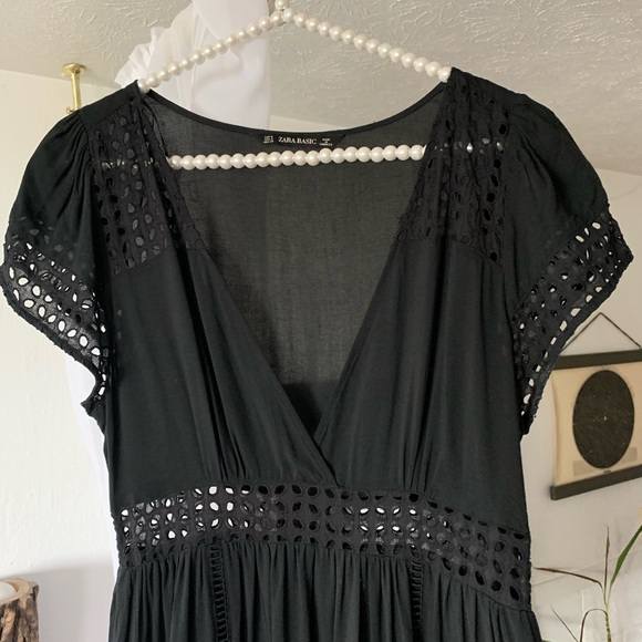 Zara Black Eyelet Fit and Flare Mini Dress - Picture 5 of 8
